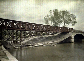 Destroyed bridge over the Aisne, reconstructed by engineers, France